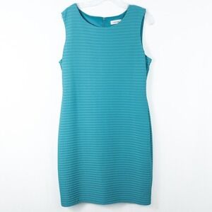 Calvin Klein Sleeveless Ribbed Sheath Dress Size 12 Lagoon Lined Stretch‎ Office